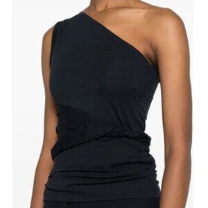 Patou One Shoulder Draped waist Top in Black